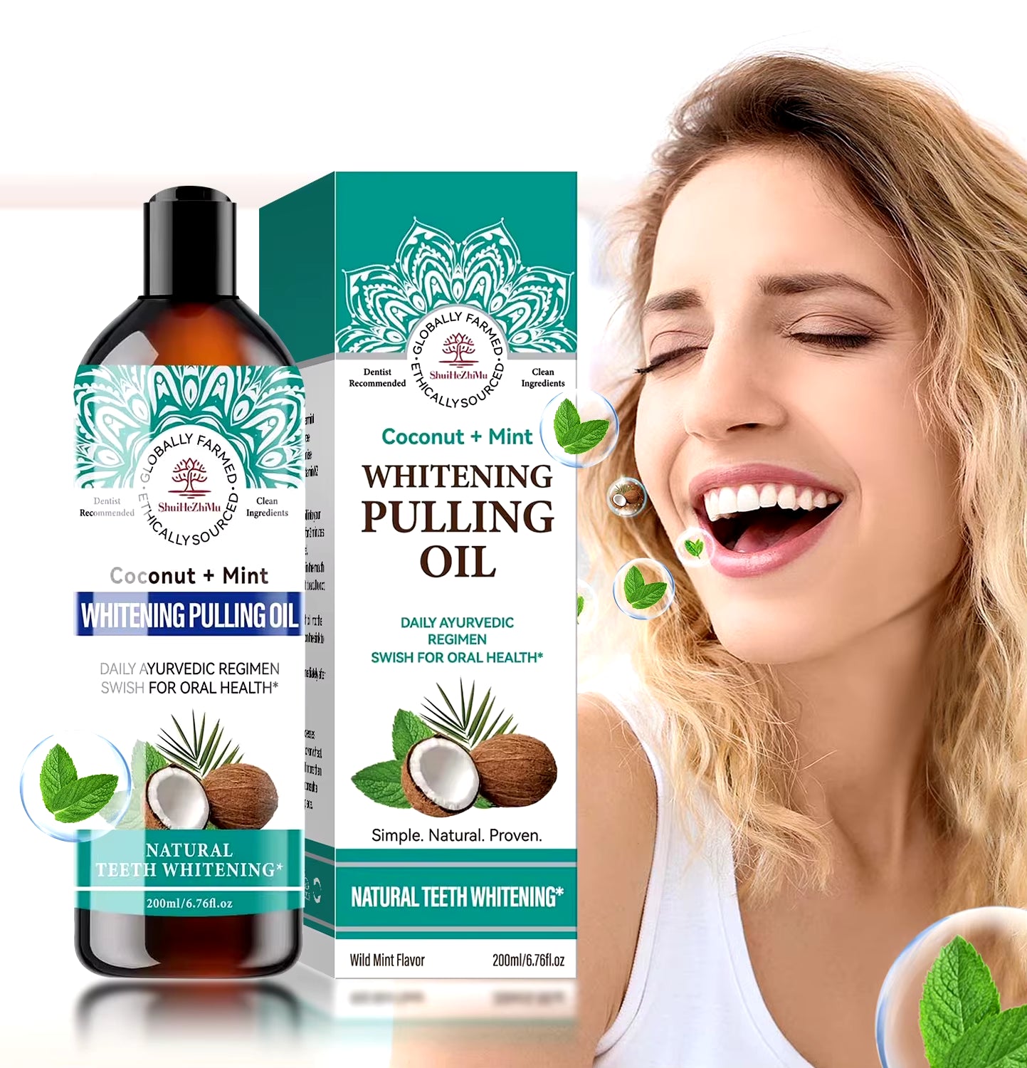 Coconut Oil Pulling Natural Essential Oil Mint Mouthwash Fresh Breath Teeth Whitening Gum Health Oral Care Mouth Wash