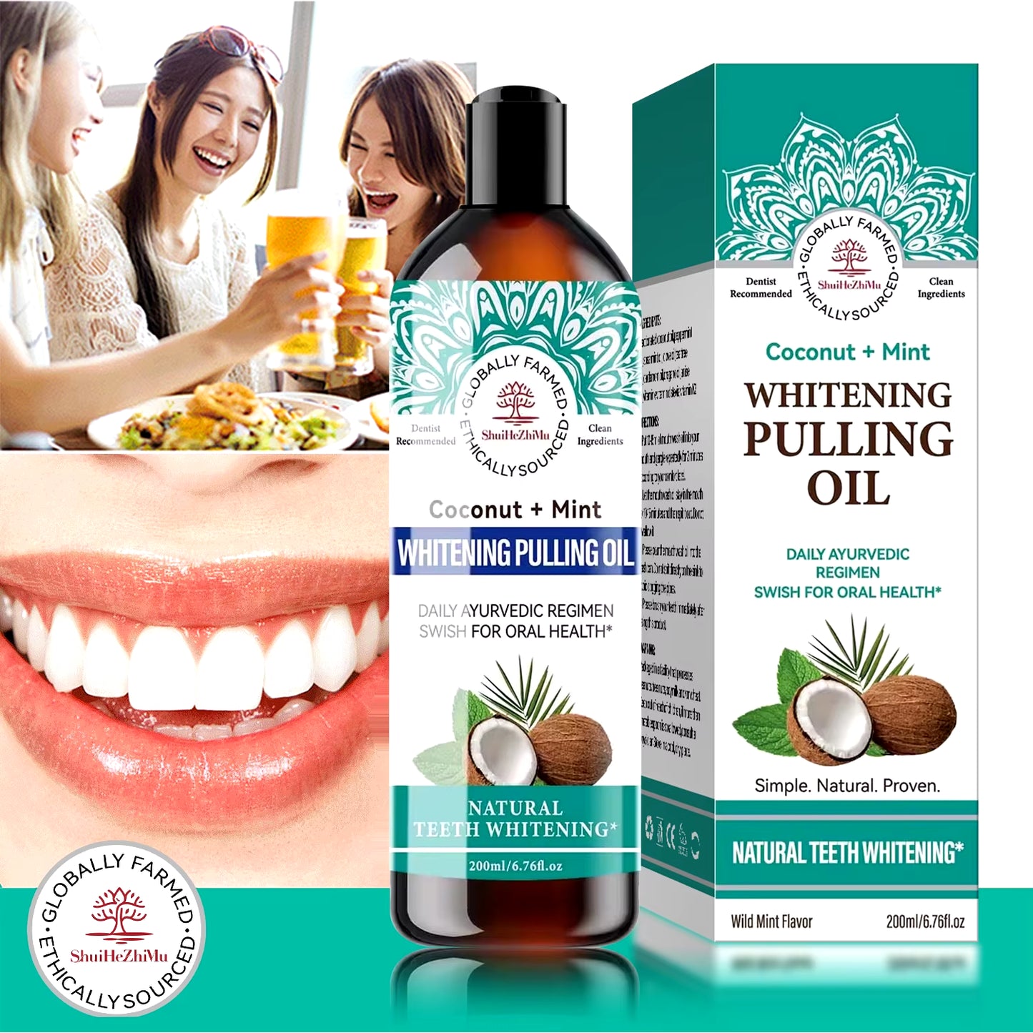 Coconut Oil Pulling Natural Essential Oil Mint Mouthwash Fresh Breath Teeth Whitening Gum Health Oral Care Mouth Wash