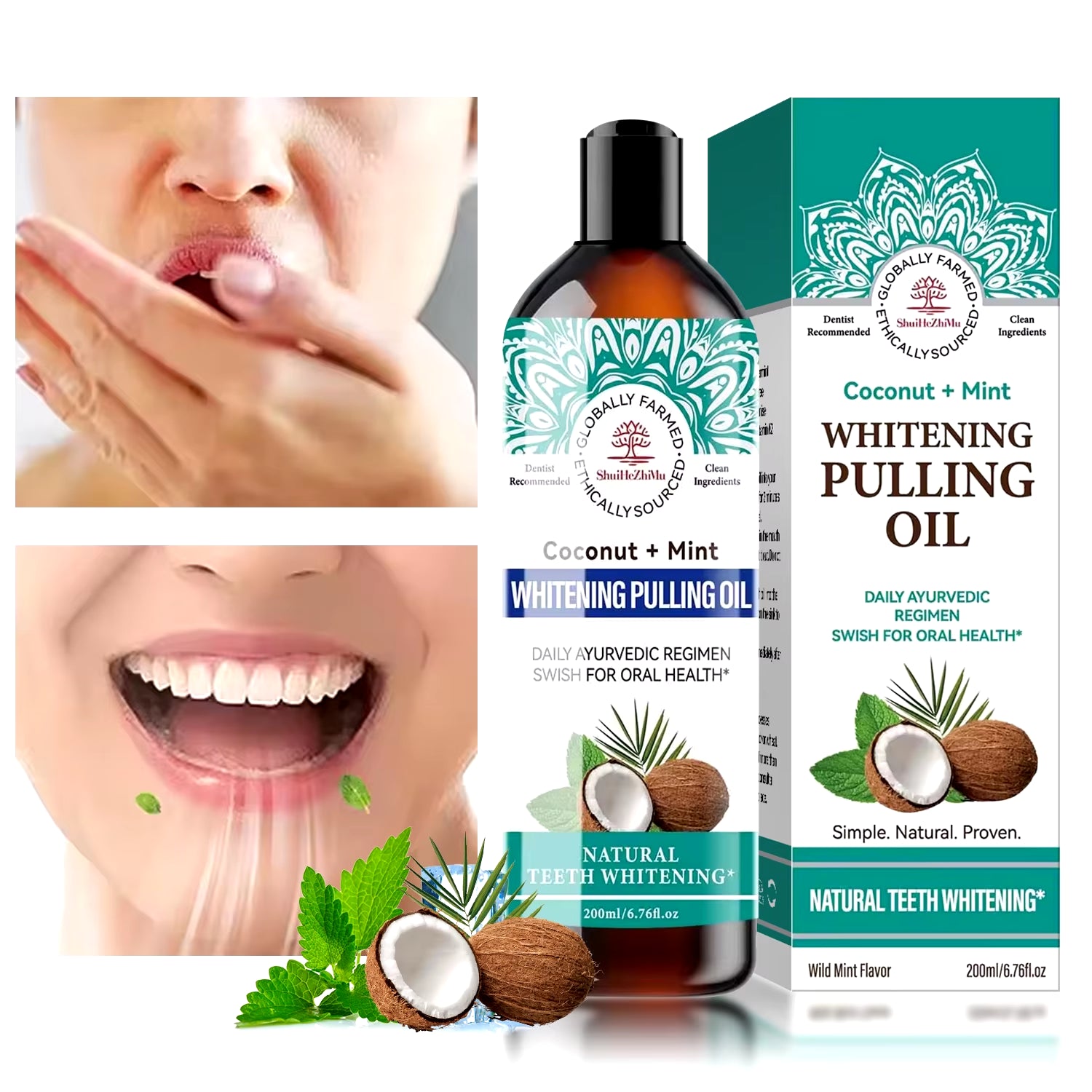 Coconut Oil Pulling Natural Essential Oil Mint Mouthwash Fresh Breath Teeth Whitening Gum Health Oral Care Mouth Wash